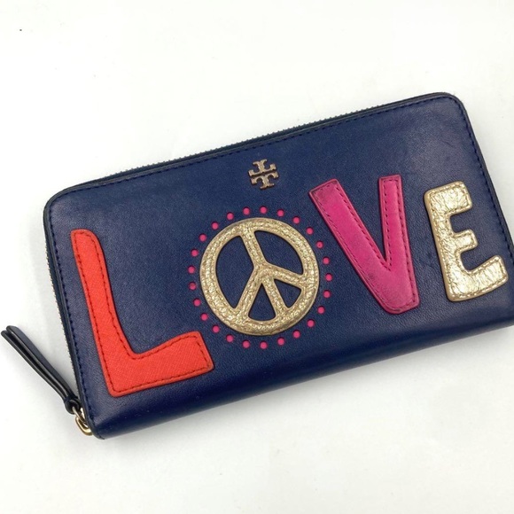 Tory Burch Handbags - Tory Burch Peace Zip Continental
Leather Wallet Navy Sea.